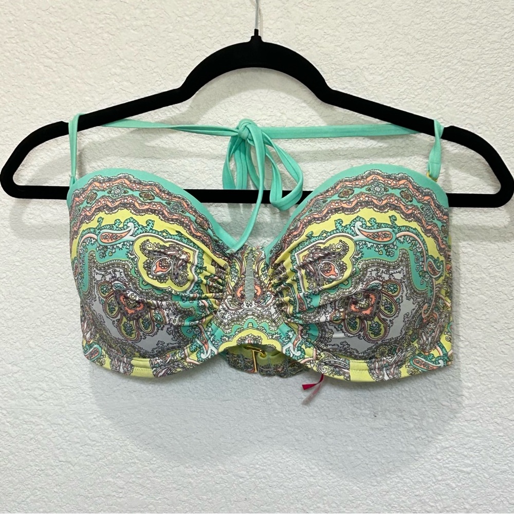 36DD Victoria's Secret Green and Yellow Paisley Bandeau Bra